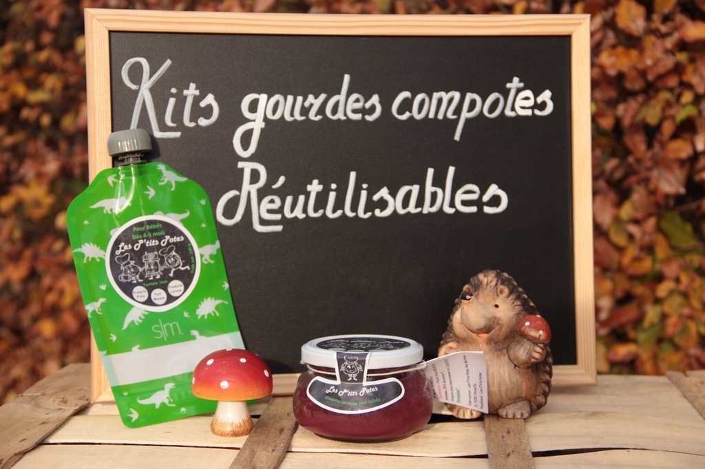 Pack gourde réutilisable (210ml) + compote de pommes et poires