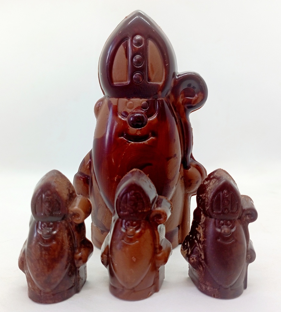 Saint-Nicolas surprise chocolat au lait, spéculoos 10cm et 2 pralines - La femme du chocolatier